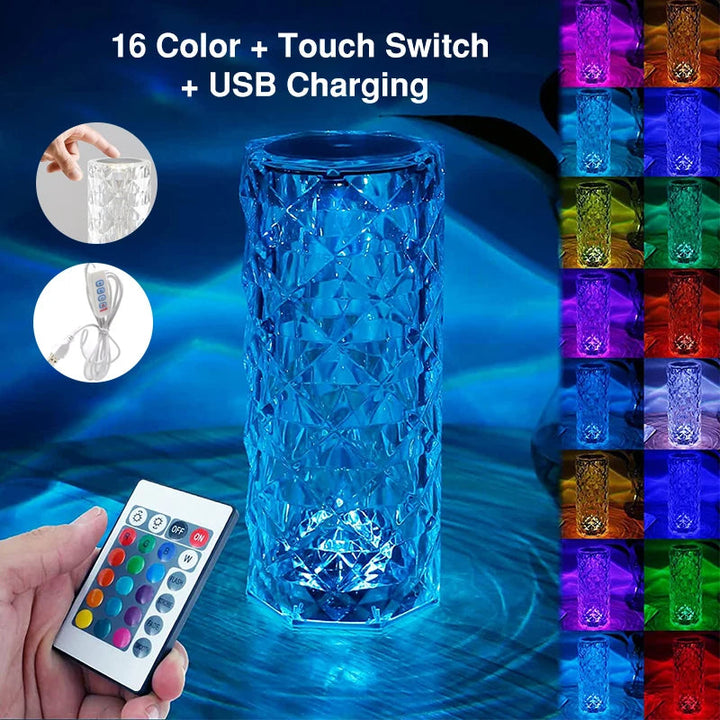 16 Colors Adjustable Rose Diamond Atmosphere Light Crystal Table Lamp - Adorable
