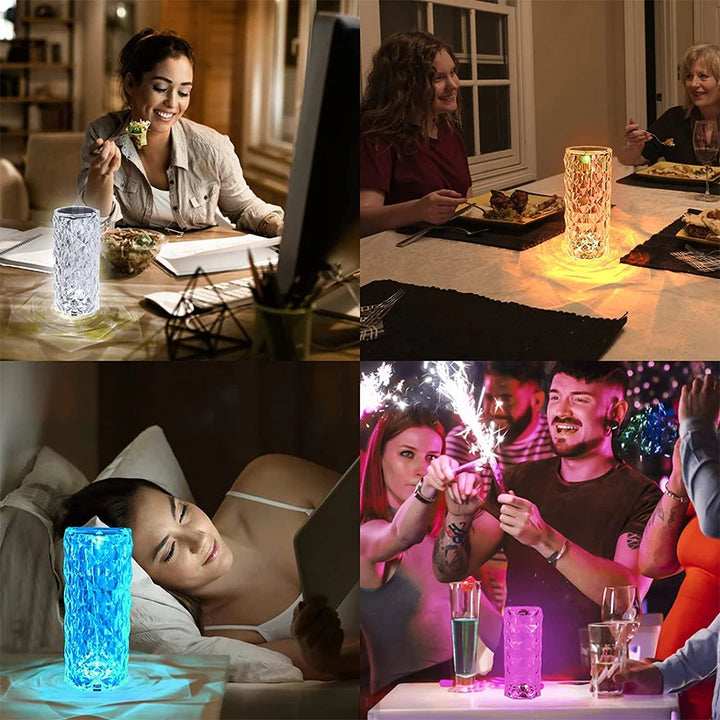 16 Colors Adjustable Rose Diamond Atmosphere Light Crystal Table Lamp - Adorable