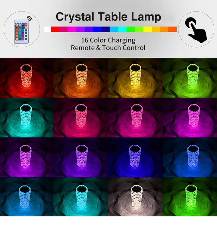 16 Colors Adjustable Rose Diamond Atmosphere Light Crystal Table Lamp - Adorable