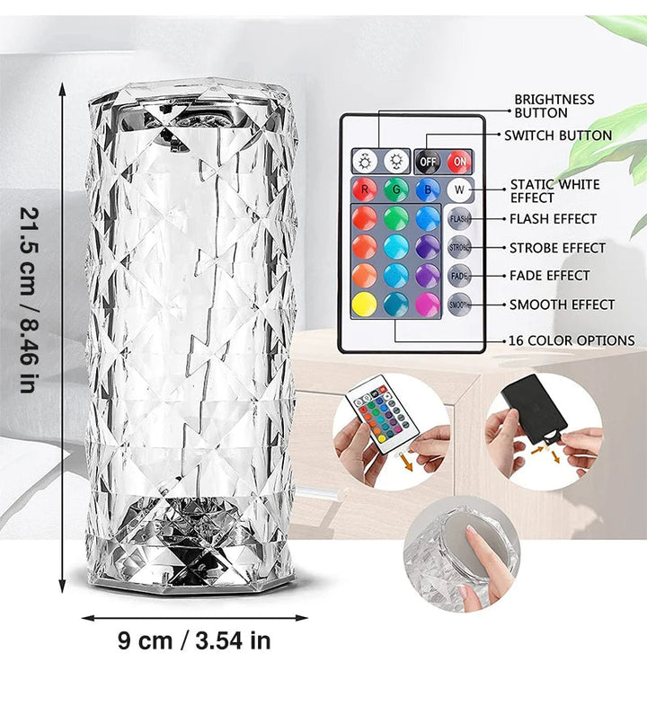 16 Colors Adjustable Rose Diamond Atmosphere Light Crystal Table Lamp - Adorable